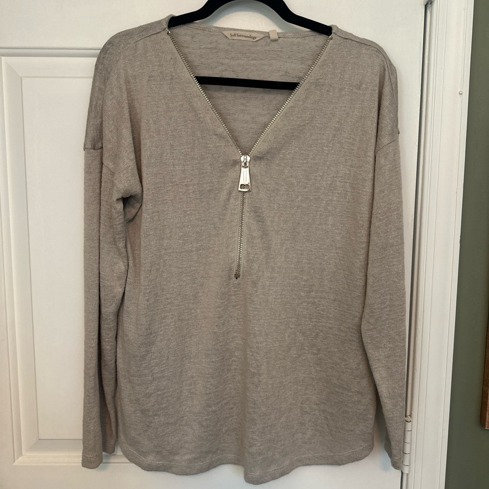 Soft Surroundings Beige Zip-Up Sweater